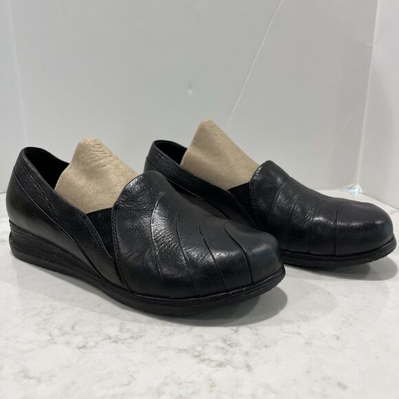 Dansko Womens Pia Black Leather Slip On Loafers Clogs Size 41 (10.5-11) EUC - Picture 1 of 11